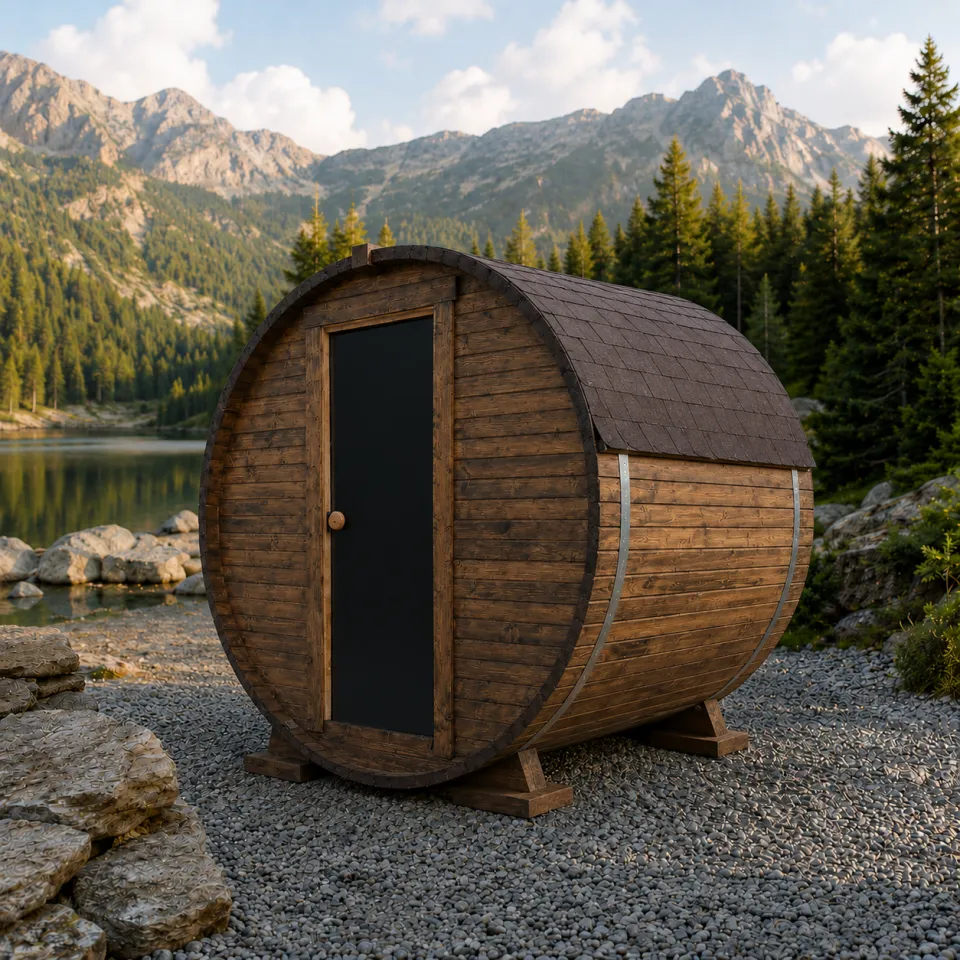 Sauna beczka 180 cm — z piecem na drewno