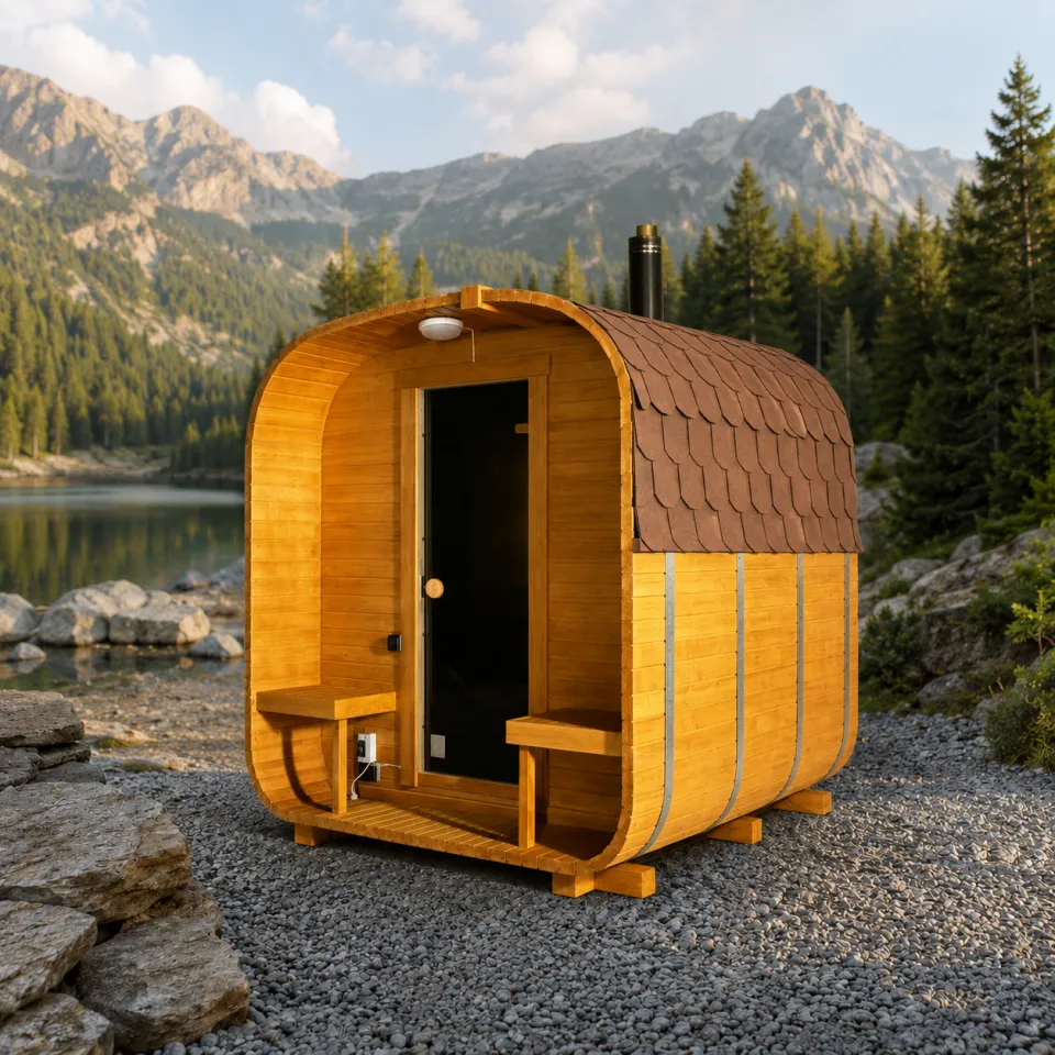 Sauna ogrodowa QUADRO 240 cm — z piecem na drewno